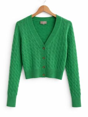J. Crew Women's Green Cable-Knit V-Neck Cardigan